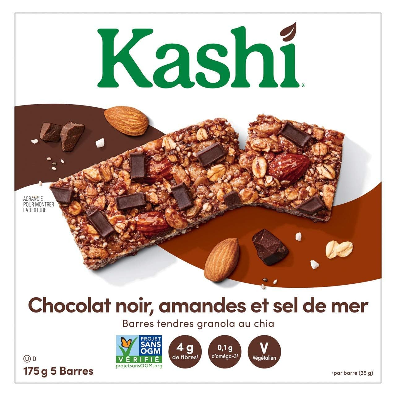 Kashi Chia Granola Chocolate Almond And Sea Salt, 5Ct, 175G/6.17Oz (Canadian)