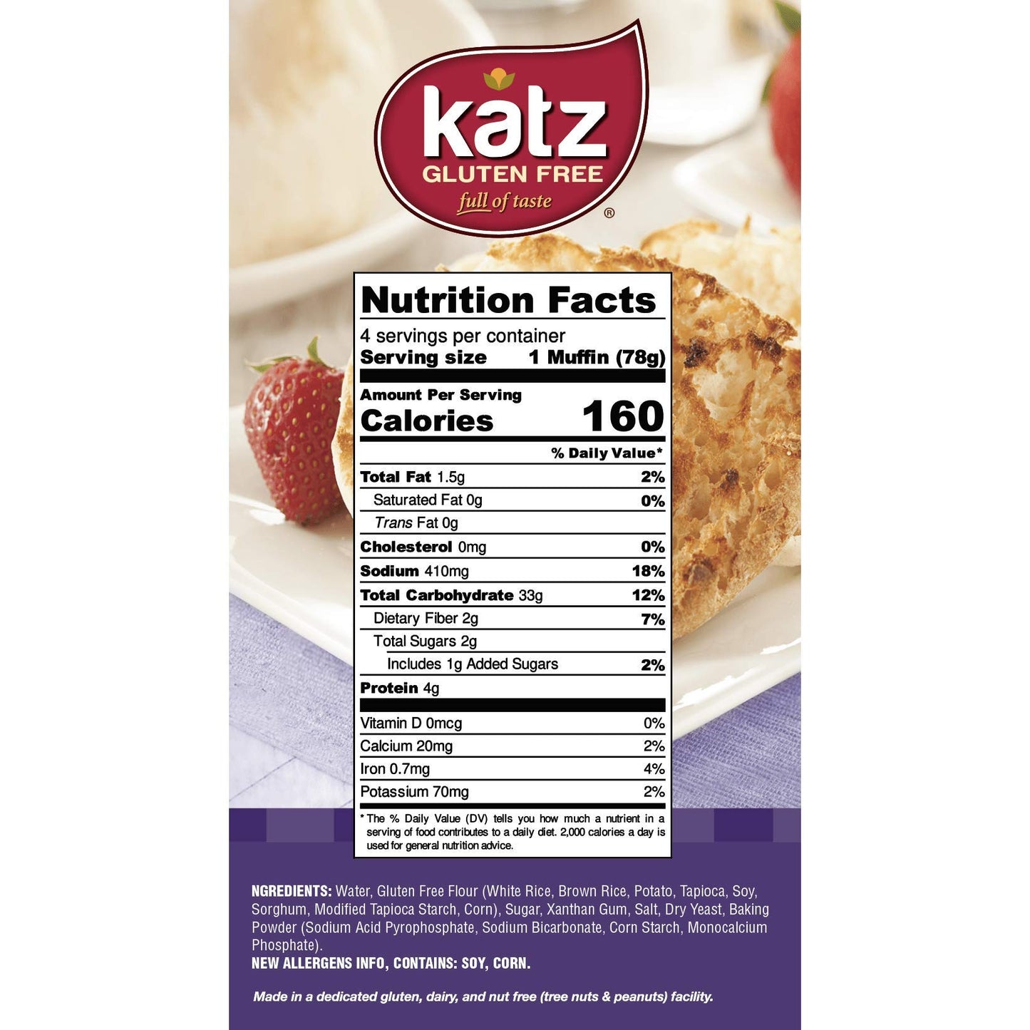 Katz Gluten Free English Muffins Free of Dairy, Eggs, Tree Nuts and Peanuts, Kosher 11oz (3pk)