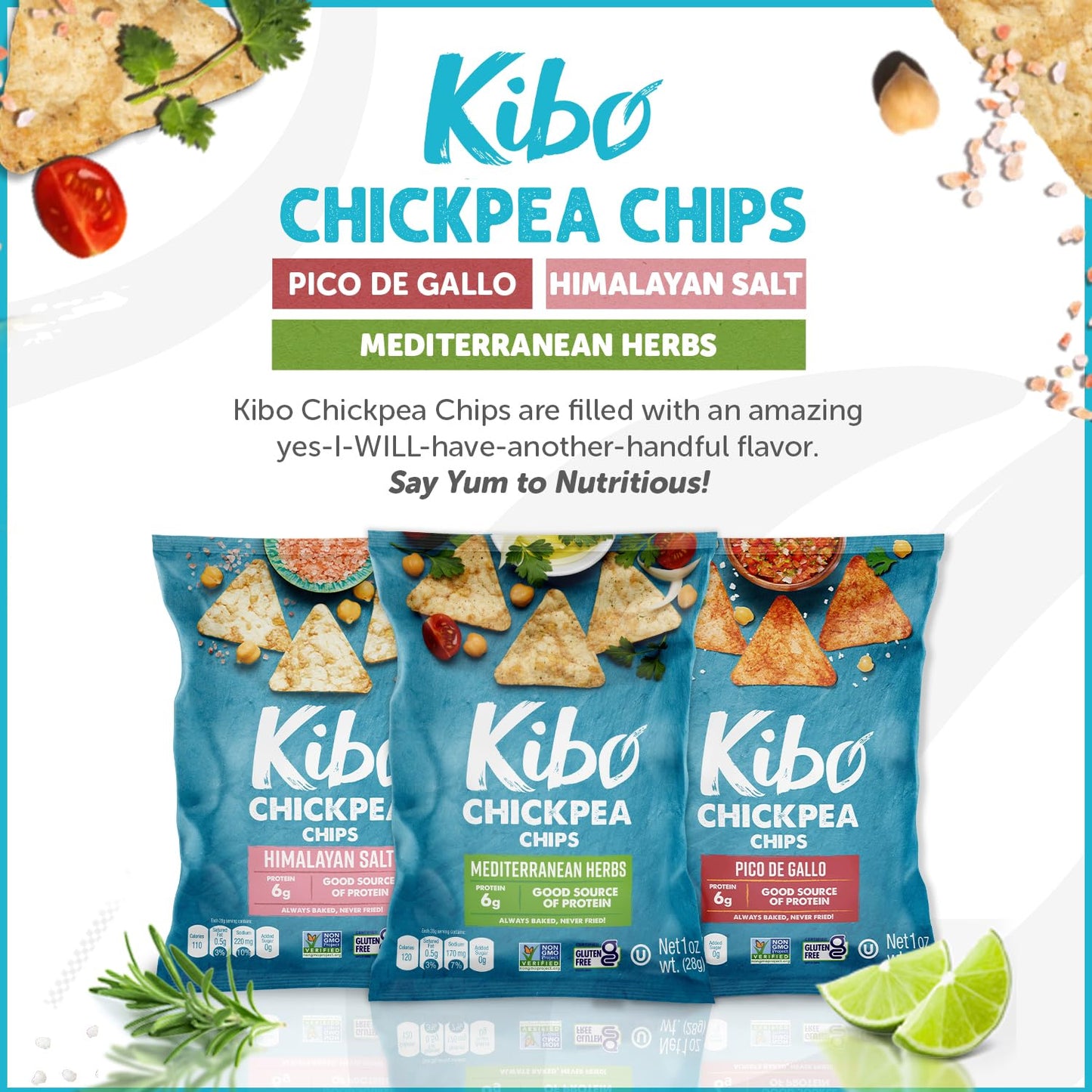 Kibo Chickpea Chips Variety Party Pack - High Protein-Fiber, Certified Gluten-Free, Non-GMO, Vegan - 3 Flavor Variety Pack - 1oz