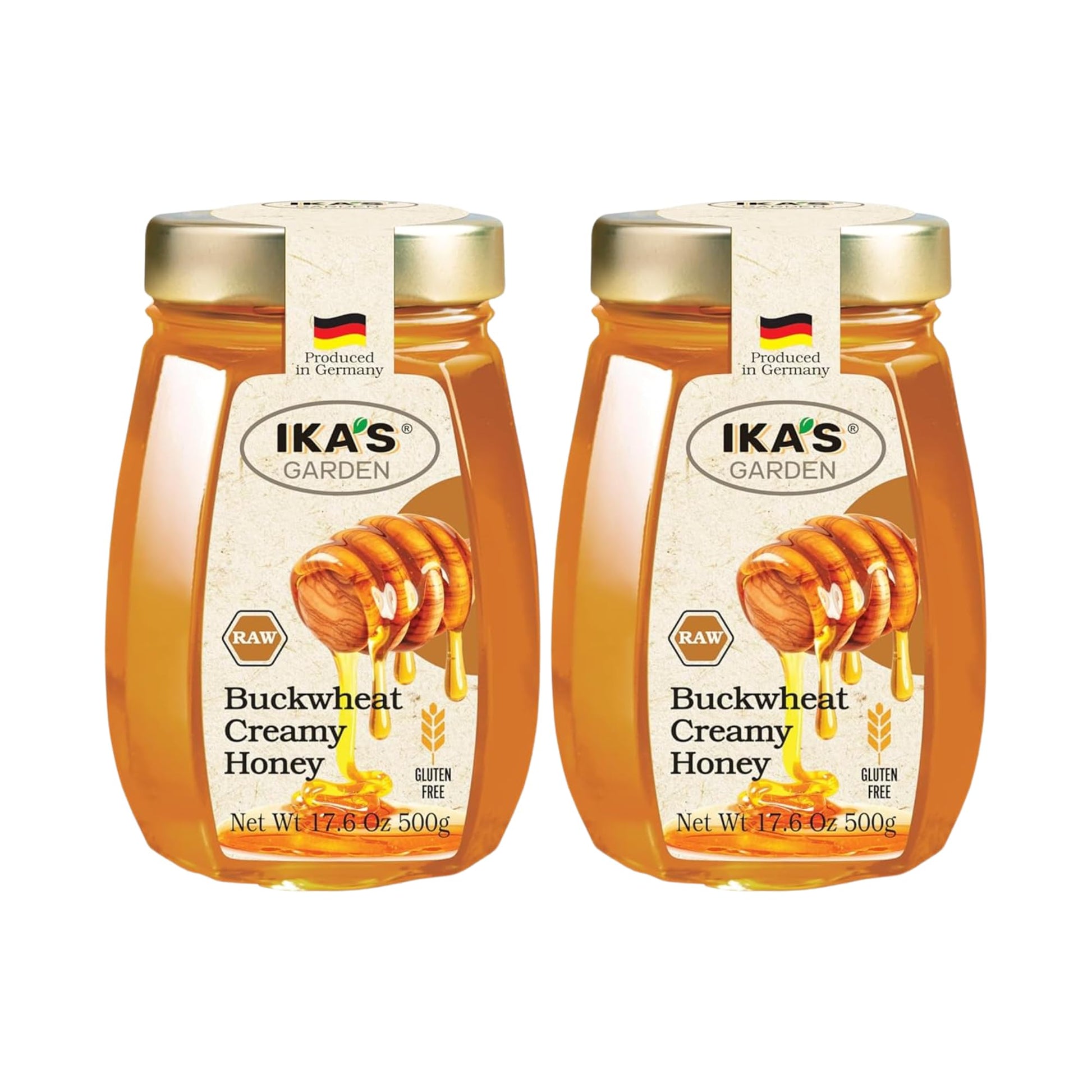 Ikas Garden Raw Buckwheat Creamy Honey - 100% Pure, Unfiltered, Gluten-Free - Product of Germany, 17.6 oz (500g) Jar [Pack of 2