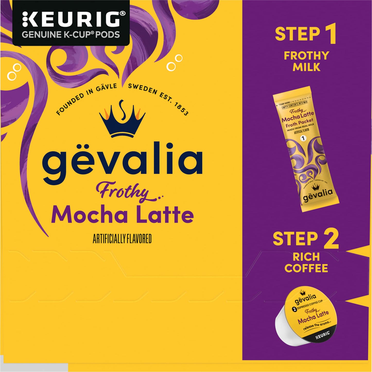 Gevalia Mocha Latte K-Cup & Froth Packets, 12 Count (Pack of 3), Multicoloured, Model 00043000057780