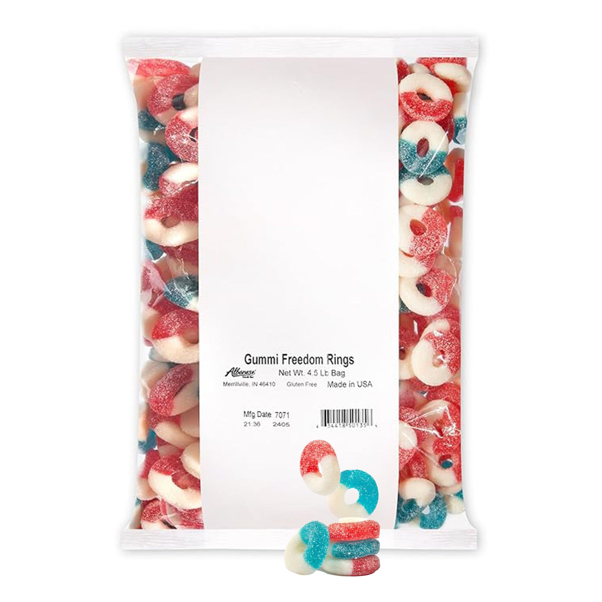 Albanese Worlds Best Gummi Freedom Rings | 4.5lbs of Candy | Gluten Free, Fat Free, Soft and Chewy Gummy Rings | Perfect for Pa