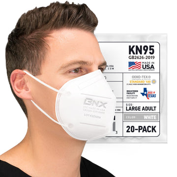 Bnx 20-Pack Kn95 Face Mask, Disposable Particulate Kn95 Mask Made In Usa, Protection Against Dust, Pollen And Haze (20 Pack) (Ea