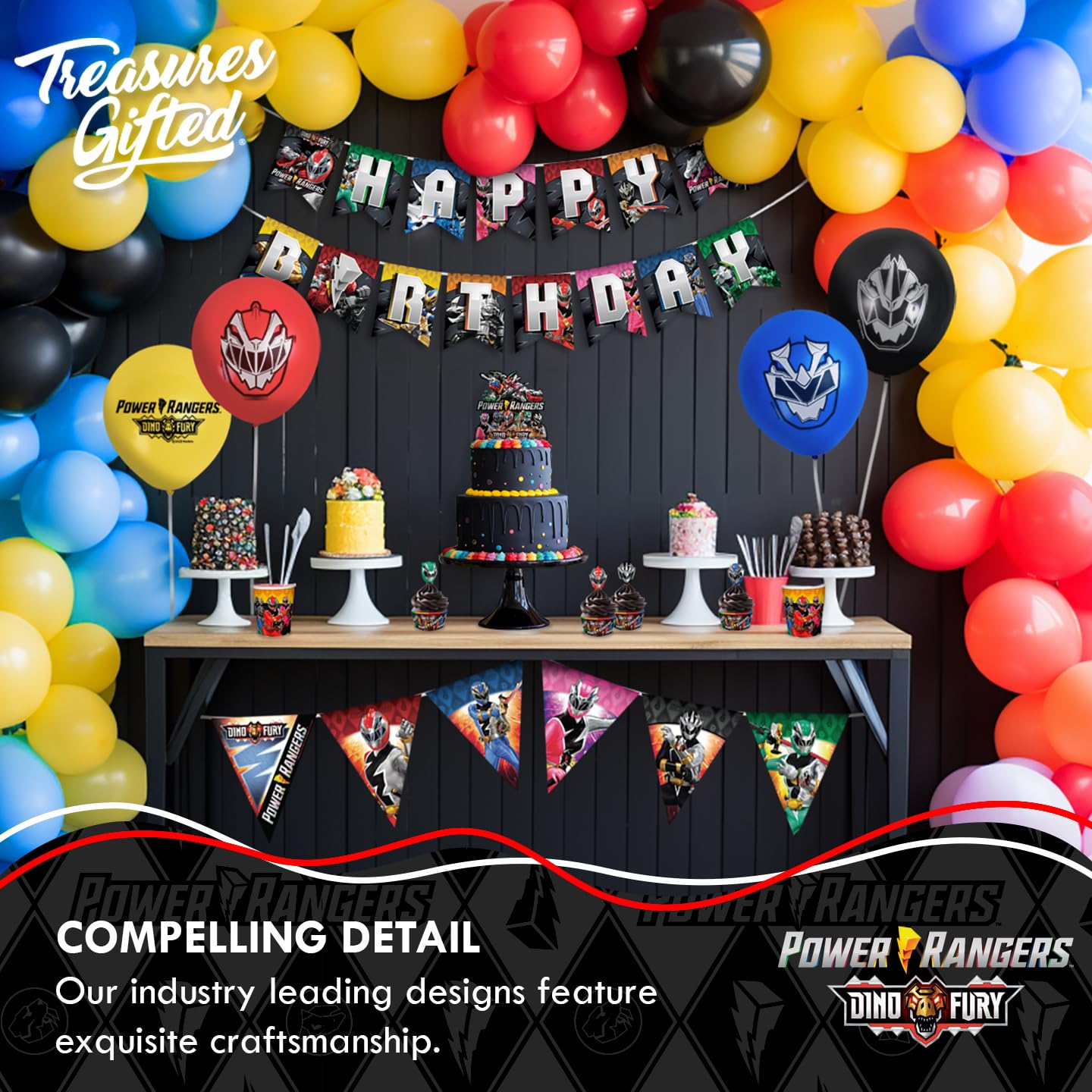 Treasures Gifted (1) Power Rangers Cake Topper - Officially Licensed Power Rangers Birthday Party Supplies - Power Rangers Cake