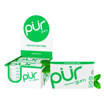 Pur Gum | Sugar Free Chewing Gum | 100% Xylitol | Vegan, Aspartame Free, Gluten Free & Keto Friendly | Natural Spearmint Flavored Gum, 9 Pieces (Pack Of 12)