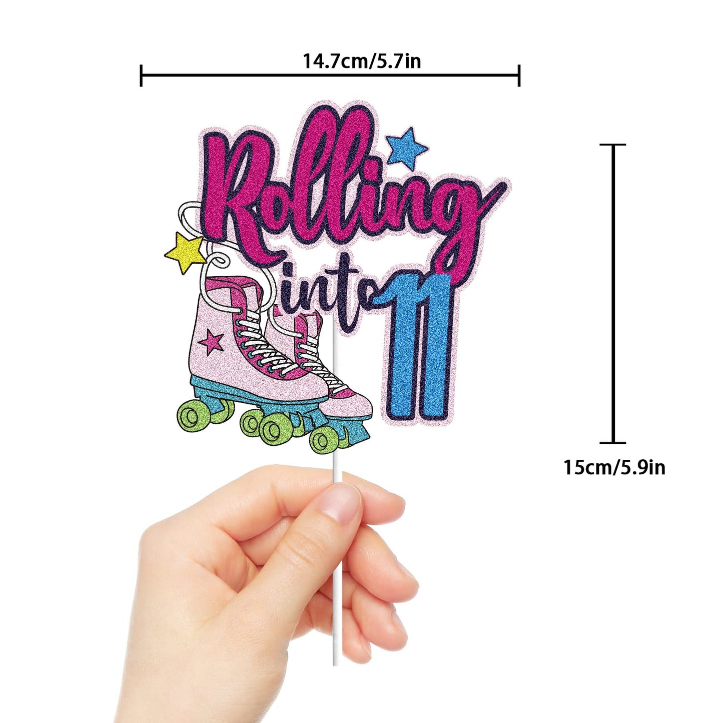Rolling Into 11 Cake Topper Roller Skate Happy 11Th Birthday Cake Topper 11 Eleven Years Old Colorful Rolling Retro Girl Club Hi
