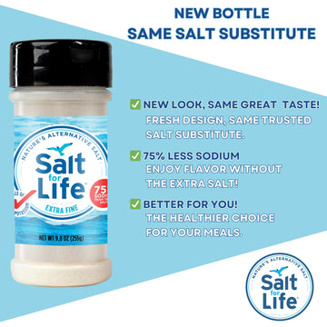 Salt For Life Salt Substitute - 9 oz. - Tasty Low Sodium Potassium Salt Substitute for High Blood Pressure With Real Salt-Taste