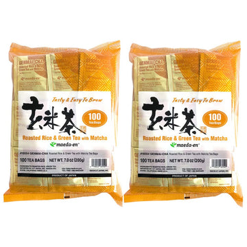 MAEDA-EN Genmai-cha with Matcha Roasted Rice and Green 200 Tea Bags Powder Japanese Origin Green Tea Leaves Individually Wrapped