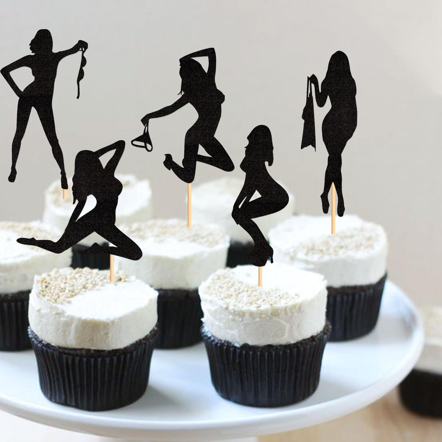 Ercadio 25 Pack Hot Woman Dancers Cupcake Toppers Black Glitter Dancers Cupcake Picks Music Dancer Theme Cupcake Picks Music The