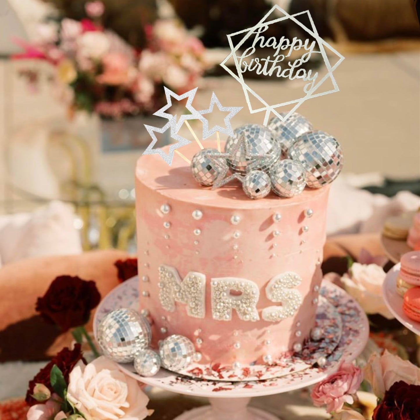 33Pcs Disco Ball Cake Toppers Silver Disco Balls Cake Decorations With Mirror Balls Happy Birthday Cake Topper And Star Cake Top