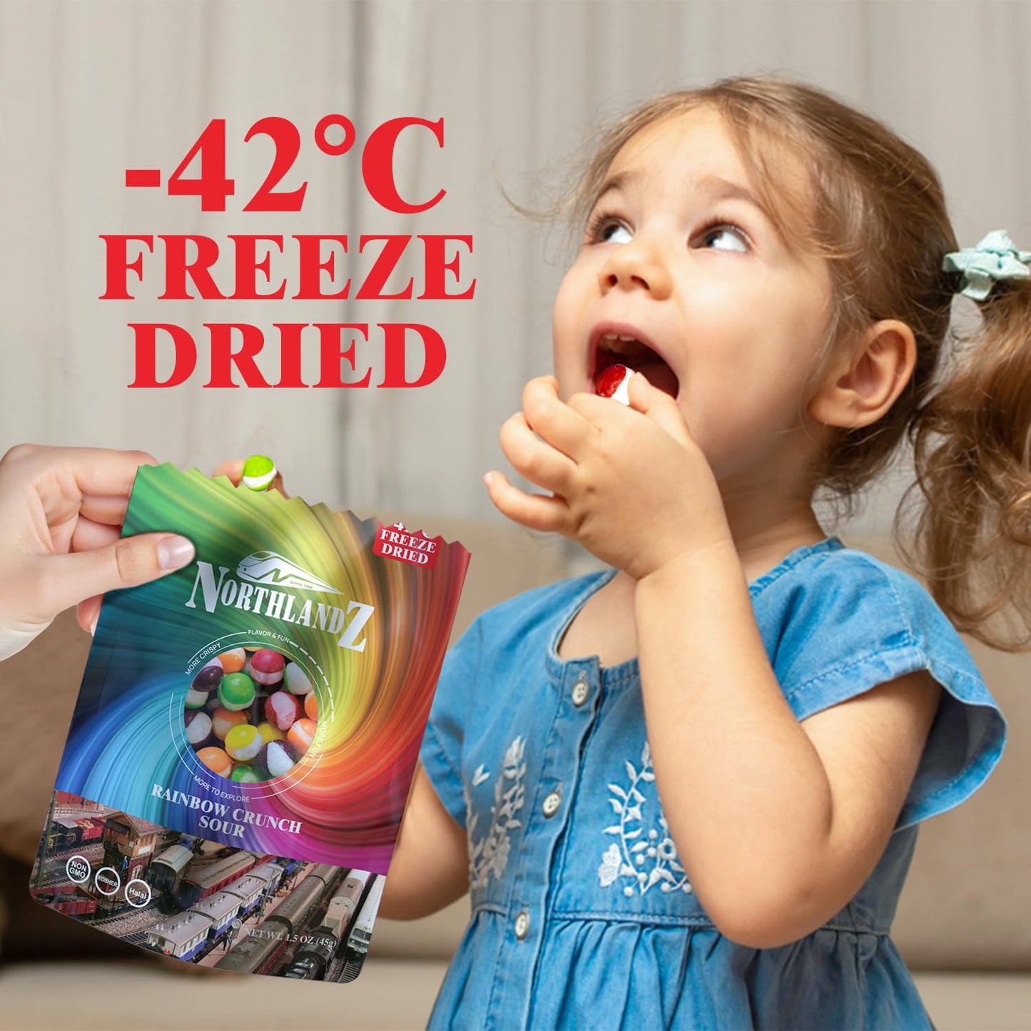Northlandz Freeze Dried Candy | Rainbow Crunch Sour | Tangy Assorted Fruit Flavors | 1.5Oz/Each | Unique Crunchy Texture | Ideal Snack Or Gift