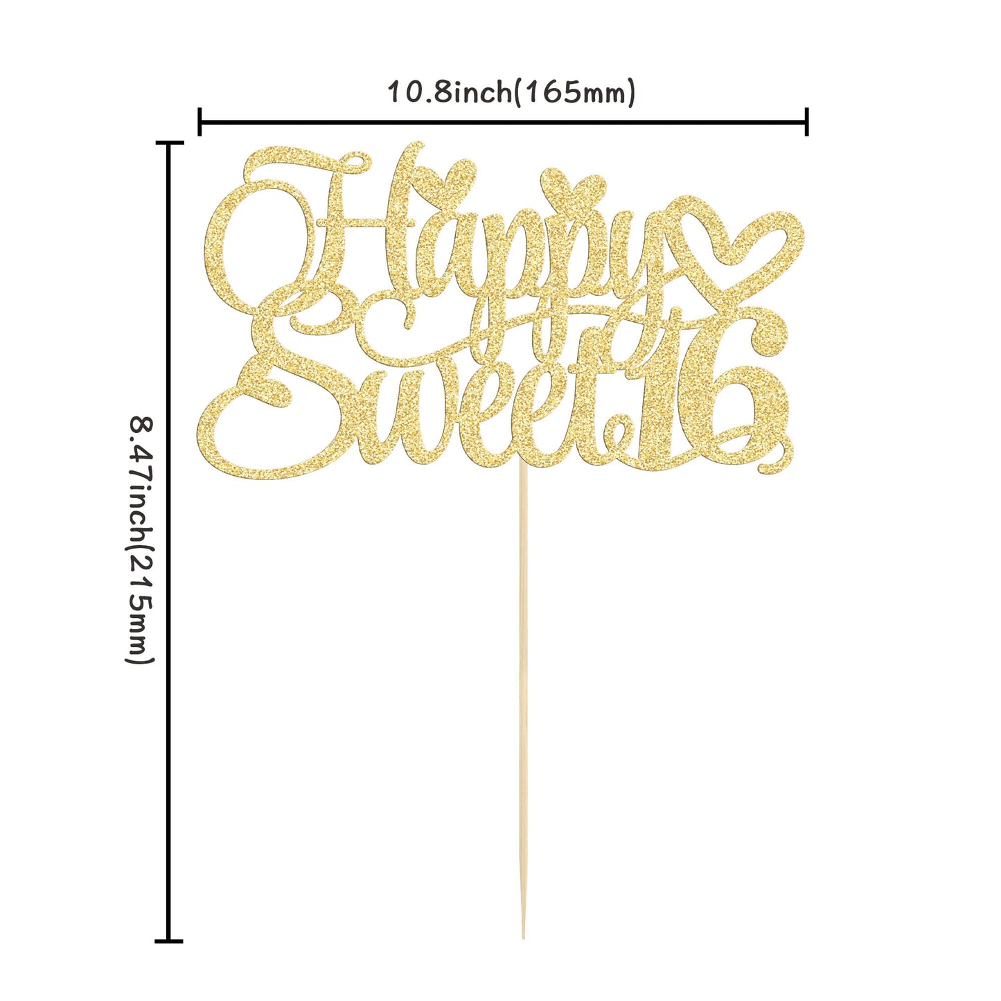 Ephlyn Happy Sweet 16 Cake Topper, Glitter 16th Birthday Cake Decoration, Gold, Paper