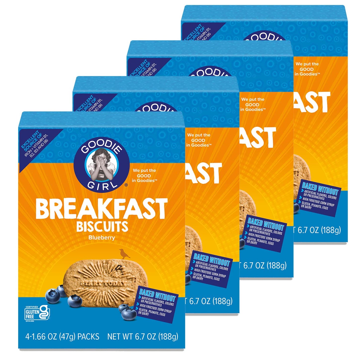 Goodie Girl Blueberry Breakfast Biscuits | Gluten Free | Plant Based | 16 Packs (1.66 oz each)