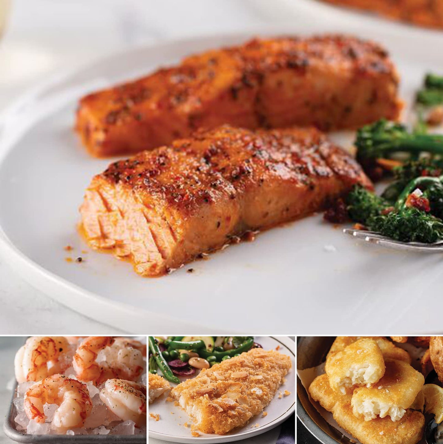 Omaha Steaks Sensational Seafood Package (4x Marinated Salmon Filets, 1lb. Wild Argentinian Red Shrimp, 6x Sole Almondine, 18oz.