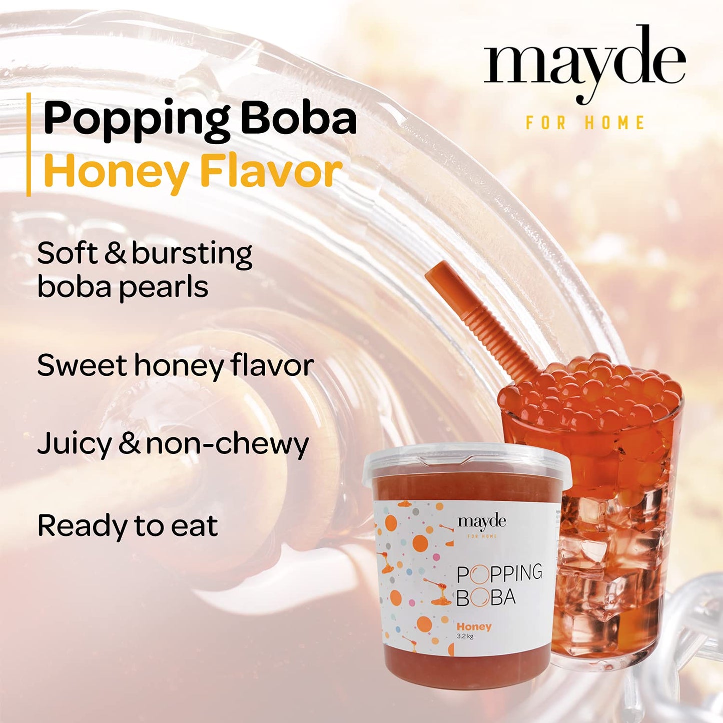 Mayde Popping Boba Pearls for Drinks, Desserts, & Breakfast Bowls (Honey Flavor, 7 Pounds)
