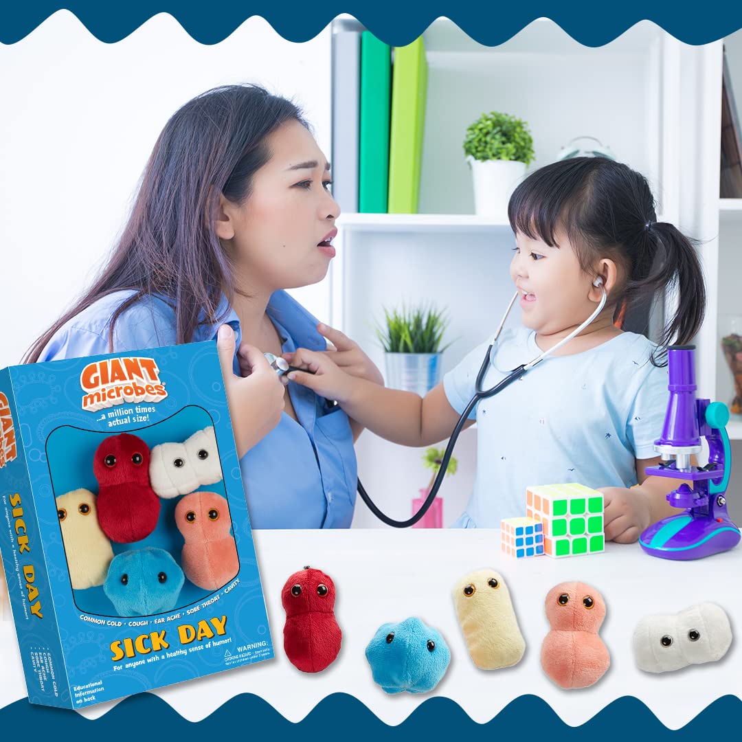 Giantmicrobes Sick Day Themed Gift Box - Learn About These Common Germs With This 5 Piece Box Set Of 3'' Keychains, Uniquely Edu