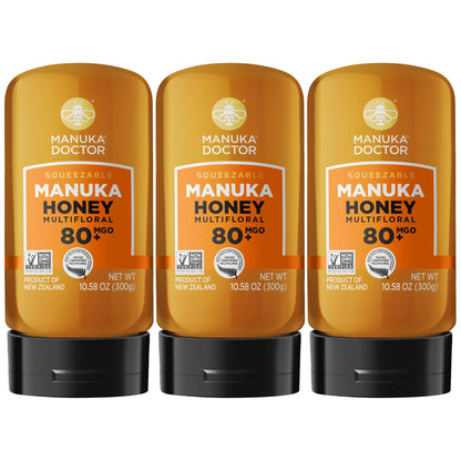 MANUKA DOCTOR - MGO 80+ SQUEEZY Manuka Honey Value Bundle, 3 Squeeze Bottles, Multifloral 100% Pure New Zealand Honey. Certified