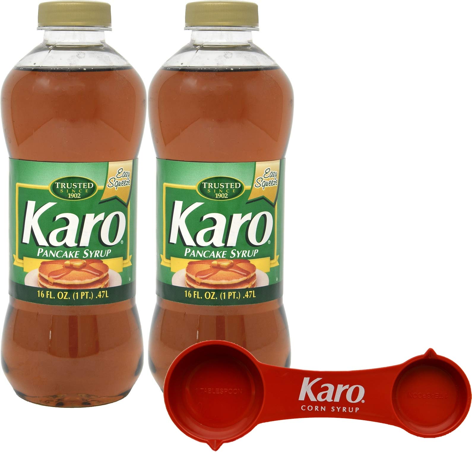 KARO Pancake Syrup, 16 fl oz (Pack of 2) with Measuring Spoon