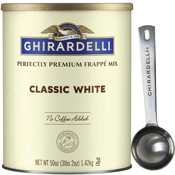 Ghirardelli Classic White Premium Frapp   Mix, 3.12 lb Can with Ghirardelli Stamped Barista Spoon