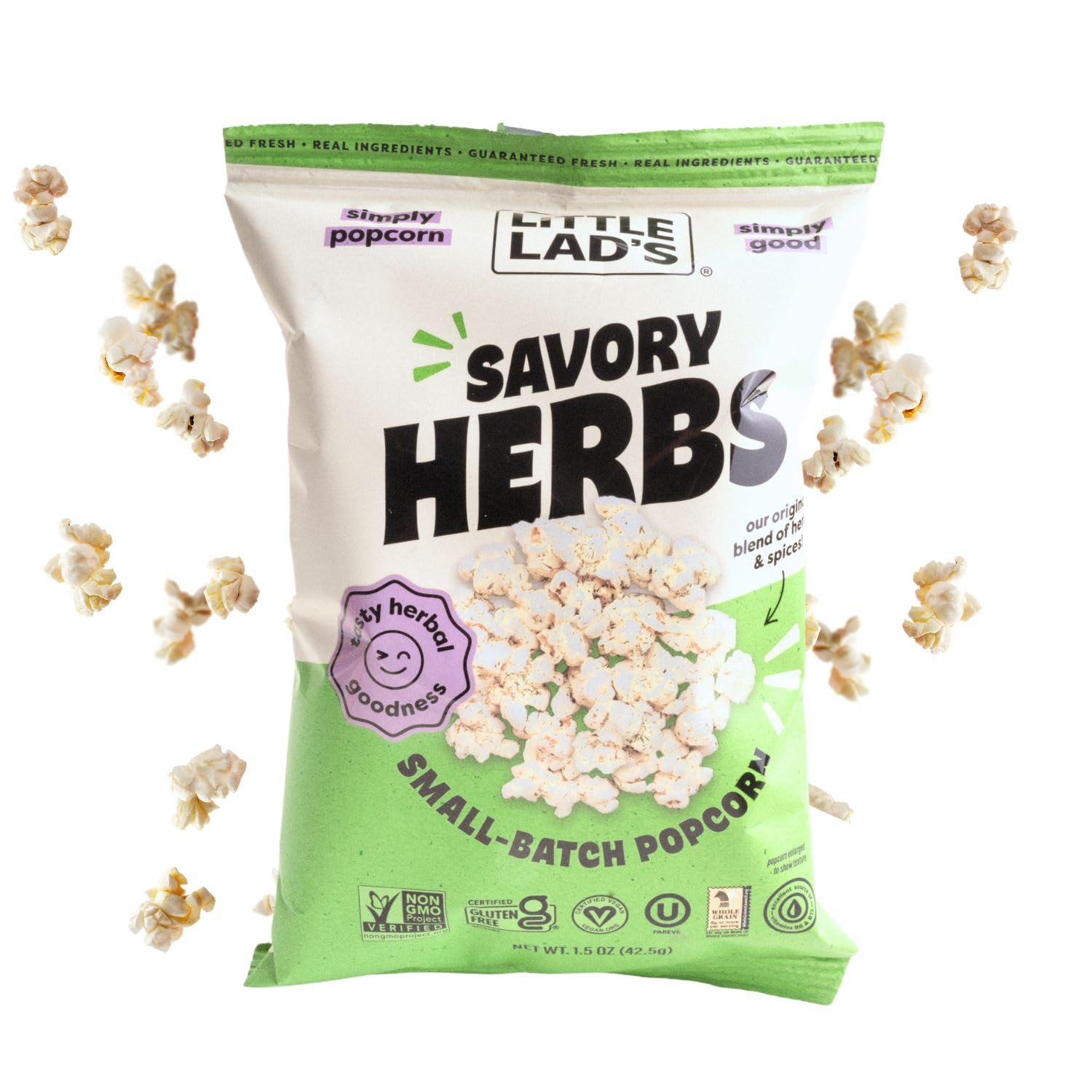 Little Lads Healthy Popcorn (Savory Herbs) - Vegan, Gluten-Free, Non-GMO Herb & Spice Blend Popcorn with Savory Herb Flavor1.5 O