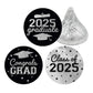 Black and Silver Graduation Party Stickers for Kisses Candy, Chocolate Drops, 2025 Grad Party Favors - 180 Count