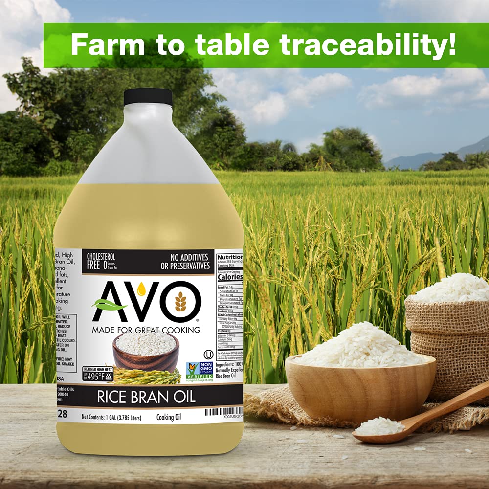 Avo Non Gmo 100% Rice Bran Oil, 1 Gallon, No Preservatives Added