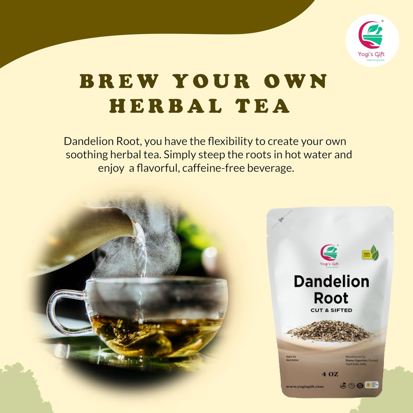 YOGI’S GIFT Dandelion Root Cut and Sifted Loose Root 4 oz - Natural Herbal dietary product