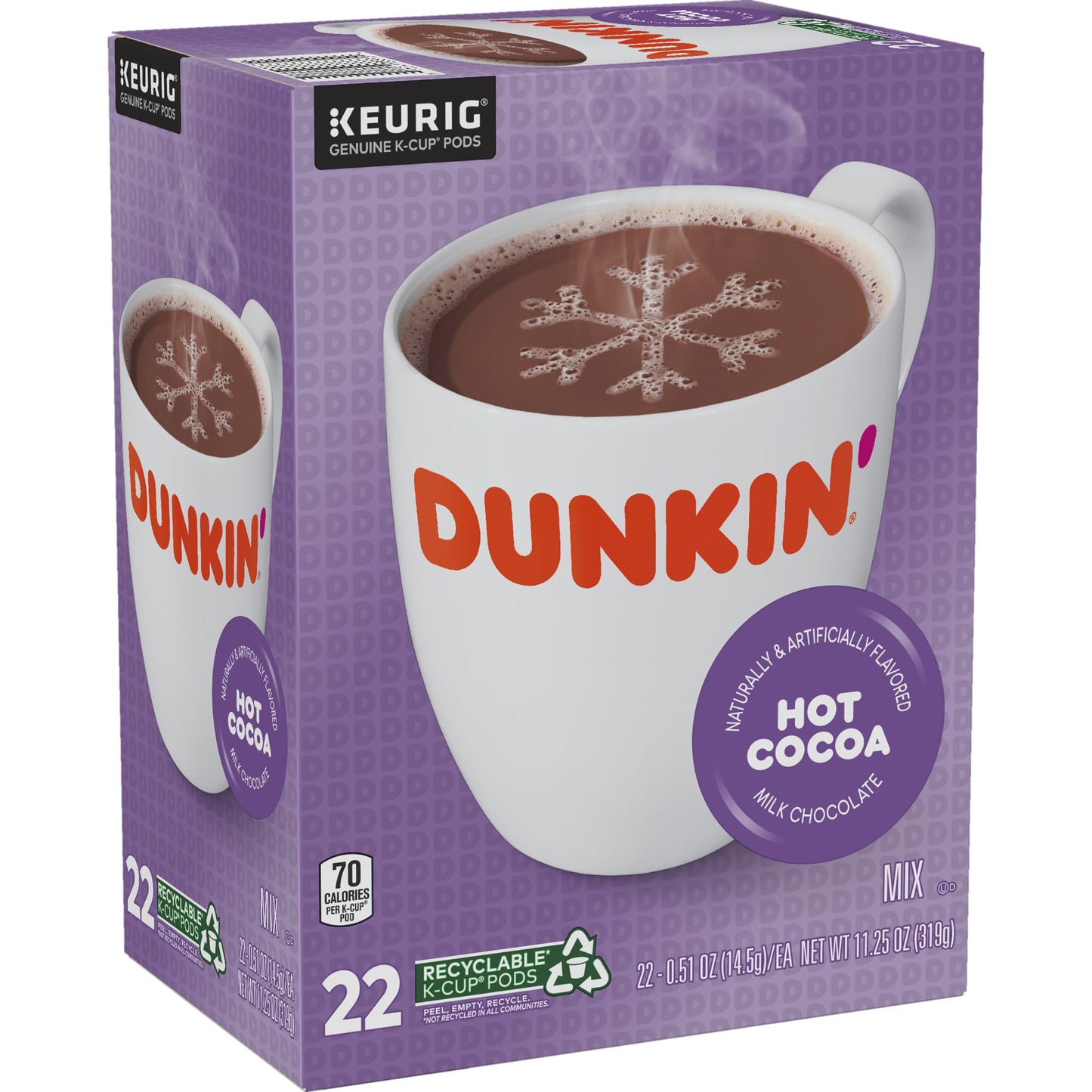 Dunkin Donuts Milk Chocolate Hot Cocoa K-Cup Pods, 22 Count Box
