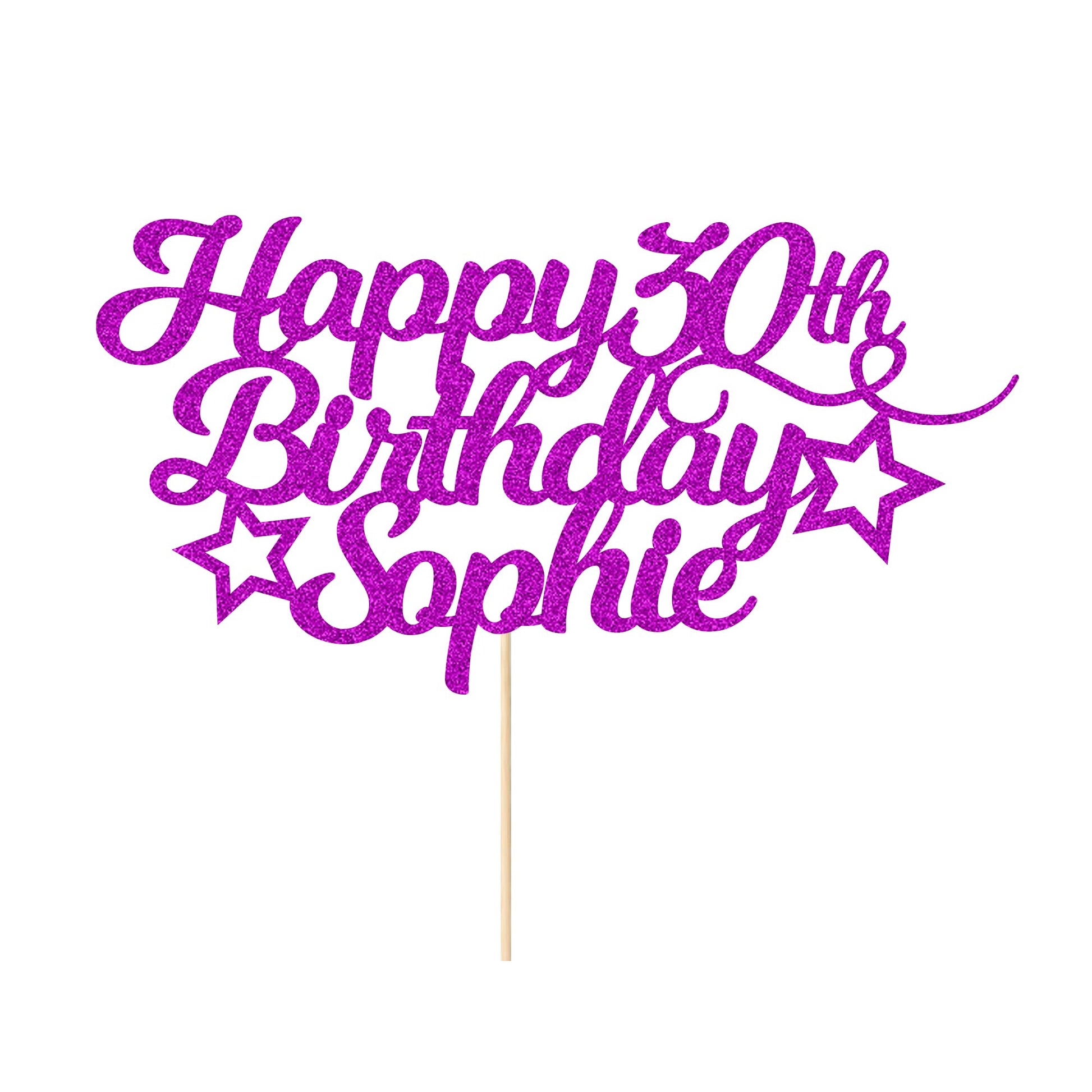 EDSG Personalized Birthday Cake Topper, Double-Sided Glitter Card, Custom Age & Name, Purple
