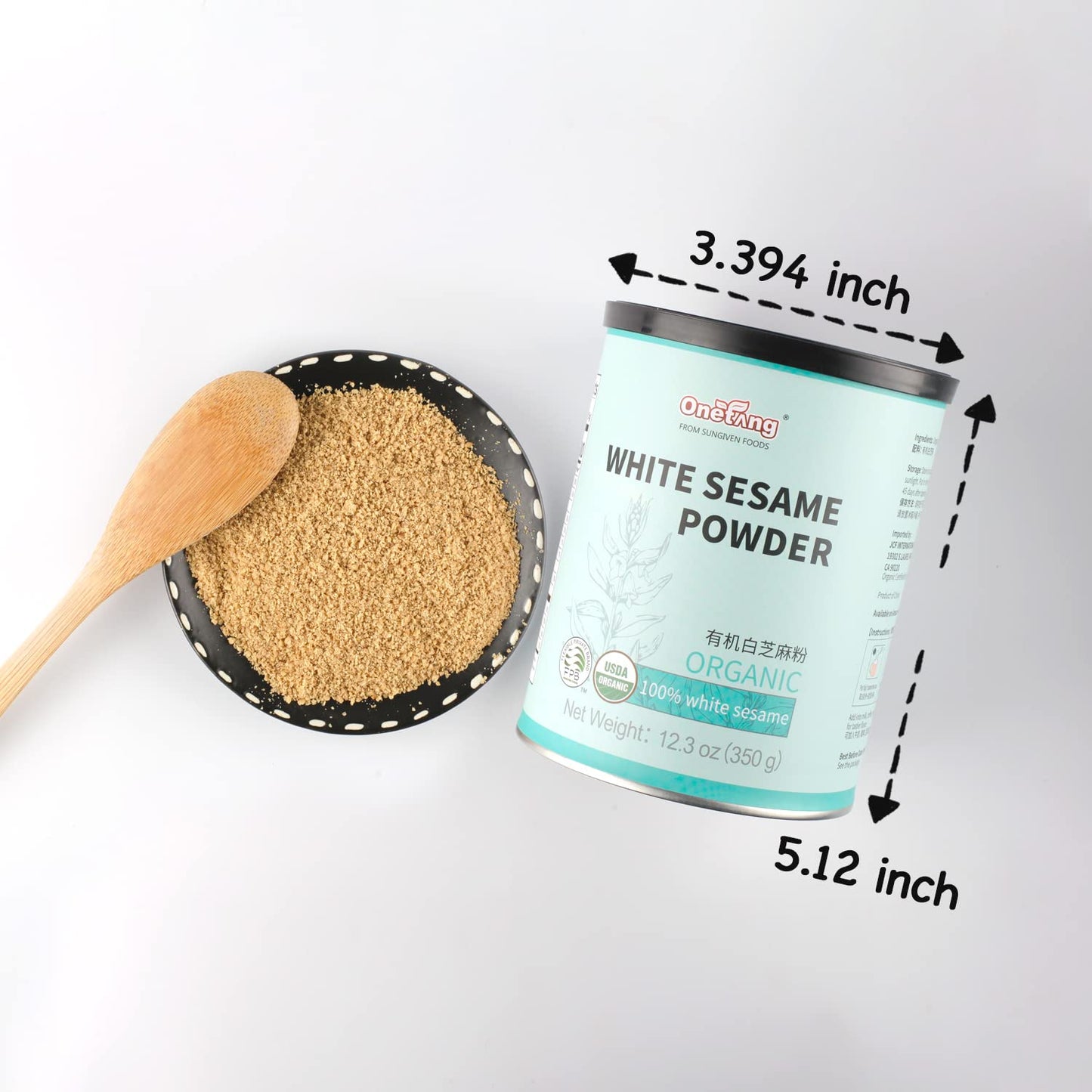 ONETANG Organic White Sesame Powder, No Sugar, Low Temp Roasted, HALAL, NON-GMO, 12.3 Oz (350g) - Healthy Cooking Ingredient