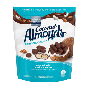 Edward Marc Chocolatier Coconut Almonds with Dark Chocolate, 2-Pack, 32oz, Coconut Dark Chocolate