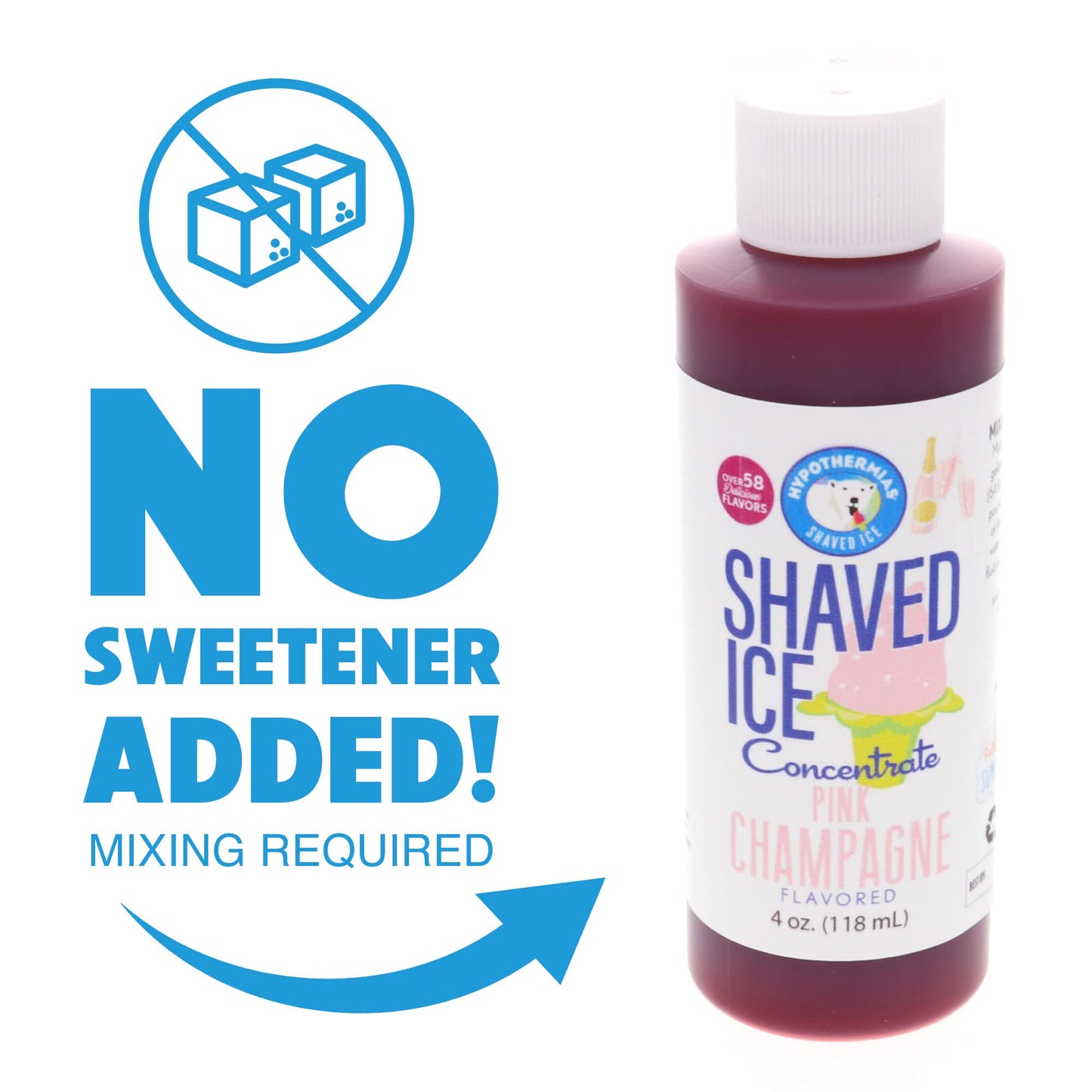 Hypothermias Shaved Ice Syrup Concentrate - Pink Champagne - 4 Fl Oz - Makes 1 Gallon - Unsweetened, Add Water and Sweetener