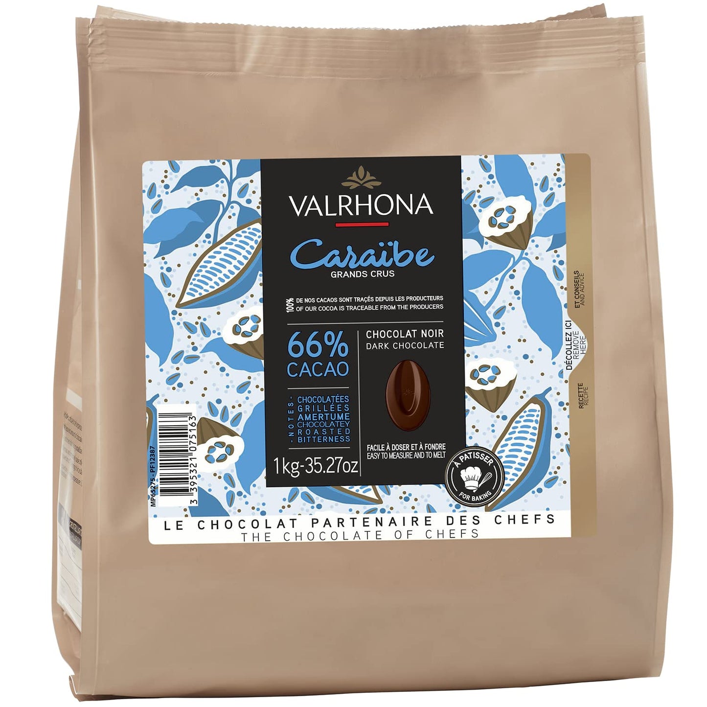 Valrhona Dark French Semisweet Chocolate Discs for Baking (Feves). enhanced CARABE 66% Cacao Grand Cru Blend. Better than Chocolate Chips  Perfect for Cookies  Cakes  Mousses  Frostings 1 KG
