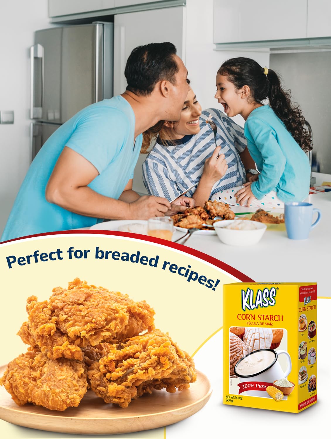 Klass Corn Starch 100% Pure 1.76 Pounds - 0% Calories 0% Total Fat & Sugar Free (28.2 Oz Pack Of 2)