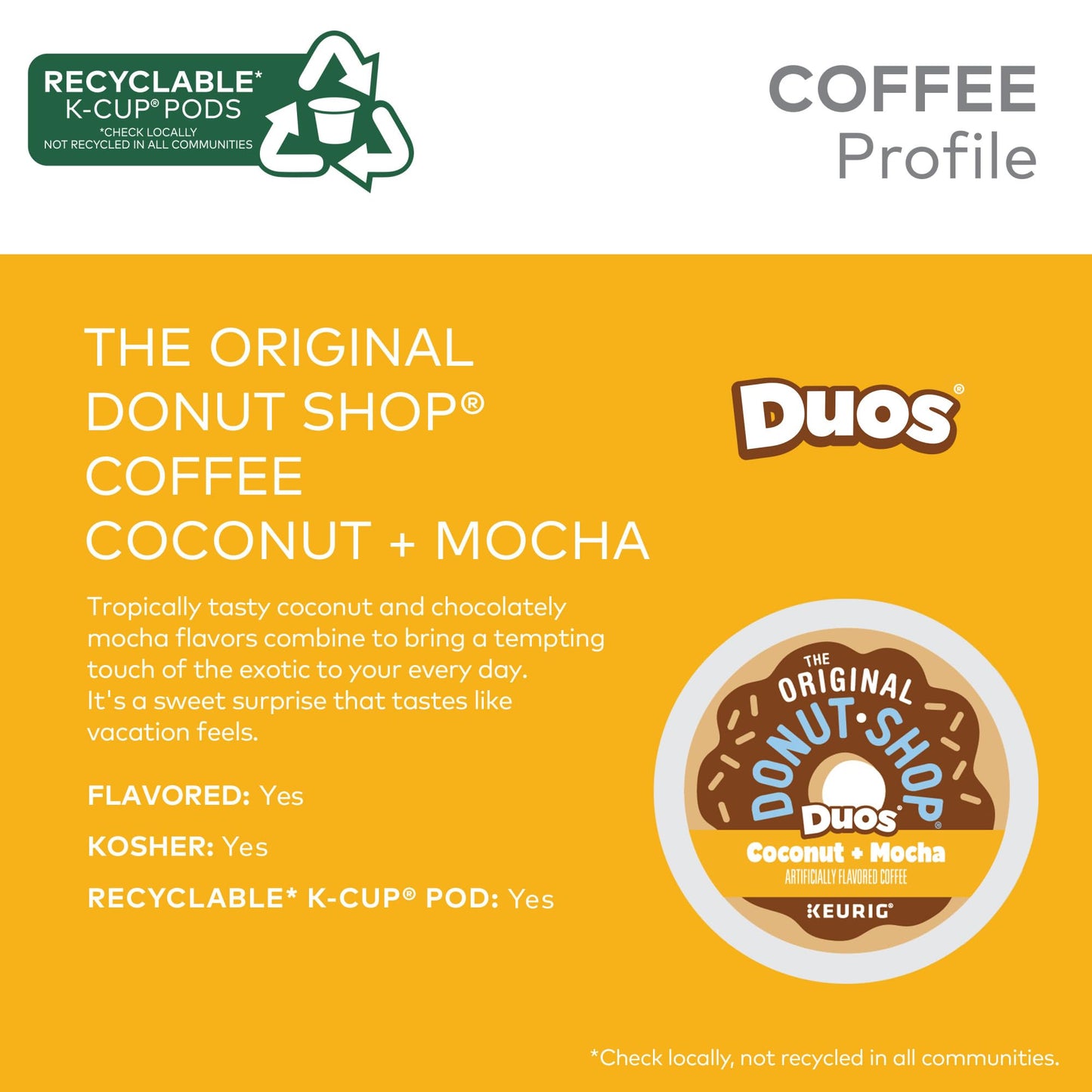 The Original Donut Shop Duos Coconut & Mocha Coffee K-Cup Pods, Medium Roast, 60 Count (6 Packs of 10)