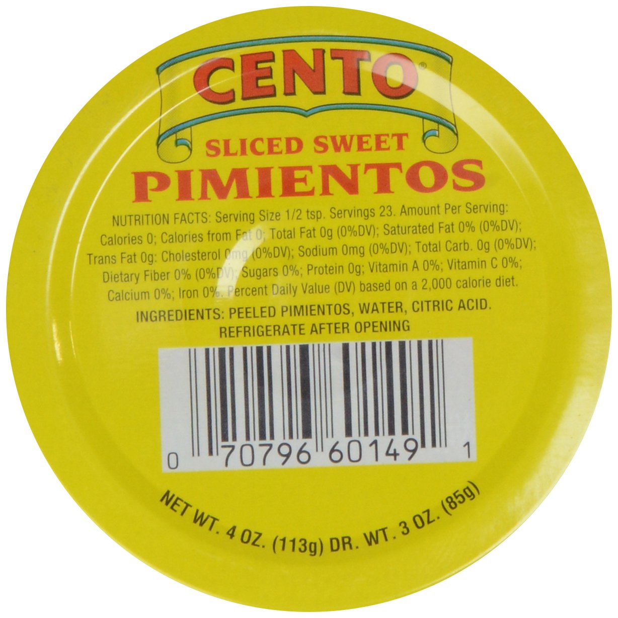 Cento Sliced Pimentos, 4 Oz