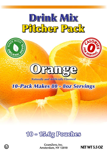 Gramzero Orange, Sugar Free Drink Mix, Pitcher Pack, Great For Nutrition Club Loaded Tea, Zero Calorie, Stevia Sweetened