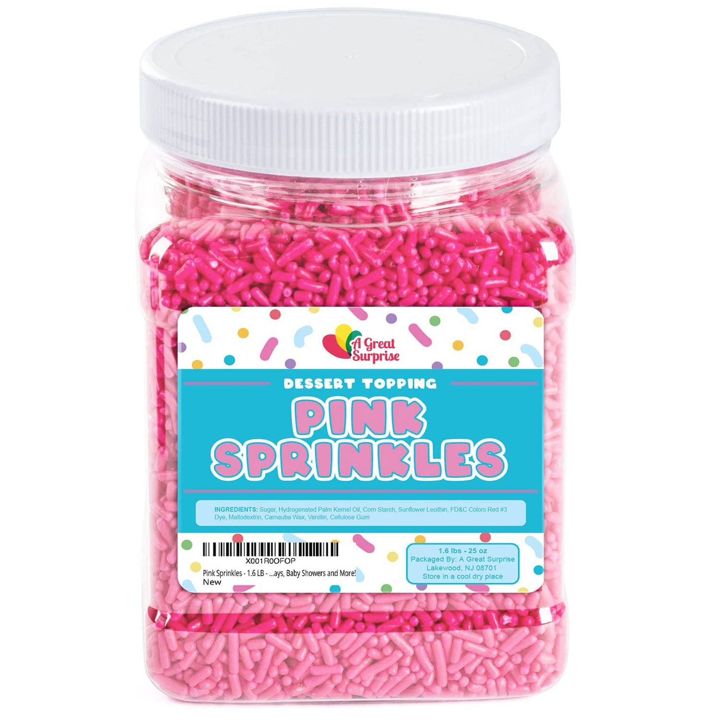 Pink Sprinkles - 1.6 Pounds - Spring Bulk Pink Jimmies - Baby Girl Shower Dessert Toppings - Princess Cake Decorating, Ice Cream, Cupcakes, Cookies, Cake Pops