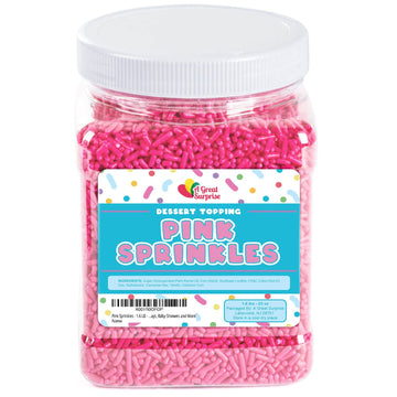 Pink Sprinkles - 1.6 Pounds - Spring Bulk Pink Jimmies - Baby Girl Shower Dessert Toppings - Princess Cake Decorating, Ice Cream, Cupcakes, Cookies, Cake Pops