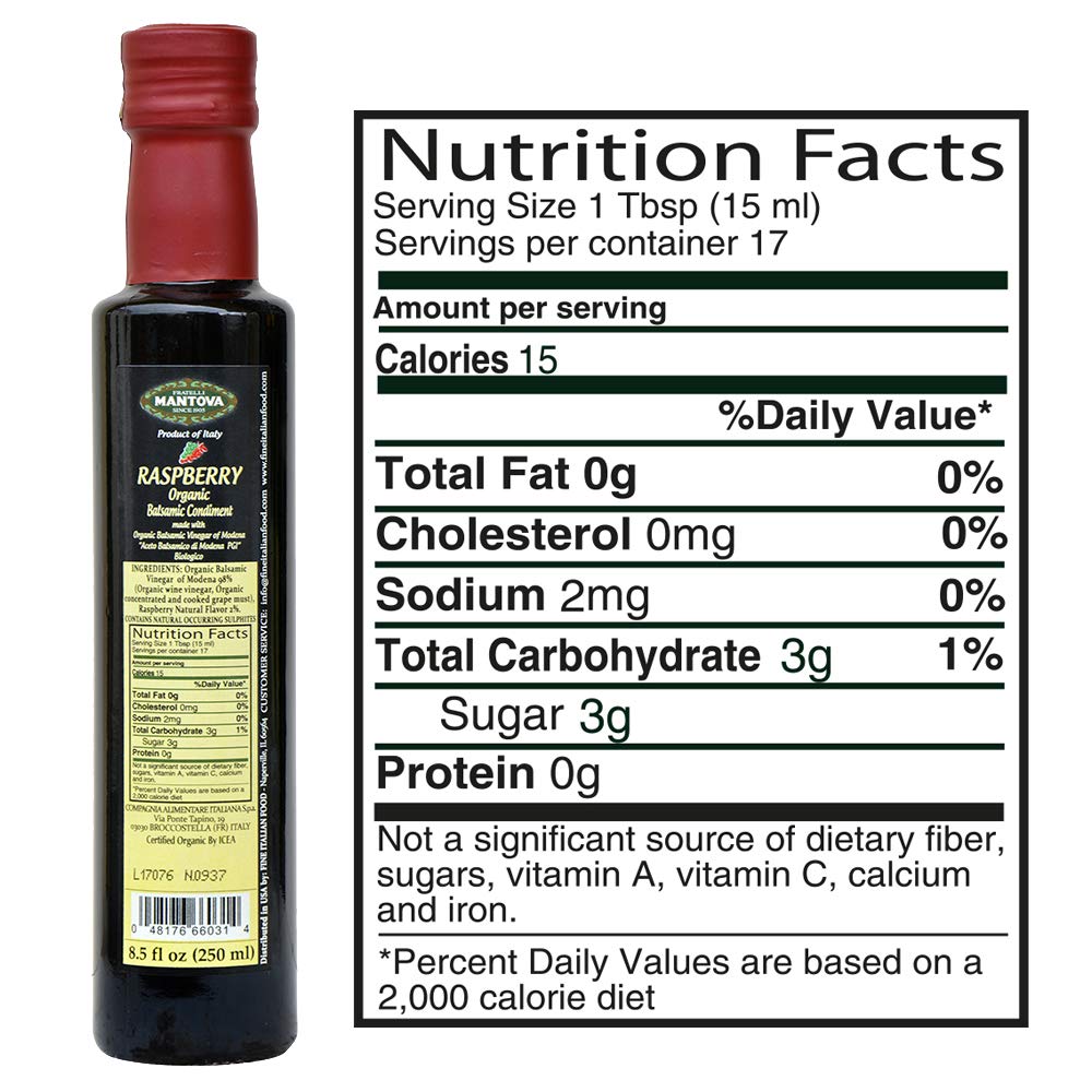 Mantova Organic Raspberry Balsamic Vinegar - Sweet & Tangy, 8.5 Fl Oz