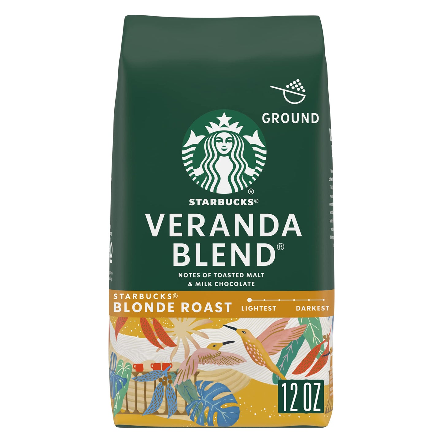 Starbucks Ground Coffee Blonde Roast Veranda Blend 100% Arabica 12 Oz