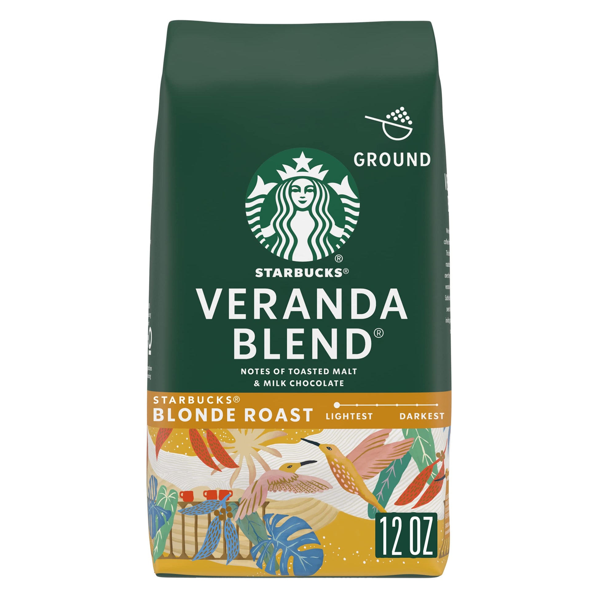 Starbucks Ground Coffee Blonde Roast Veranda Blend 100% Arabica 12 Oz