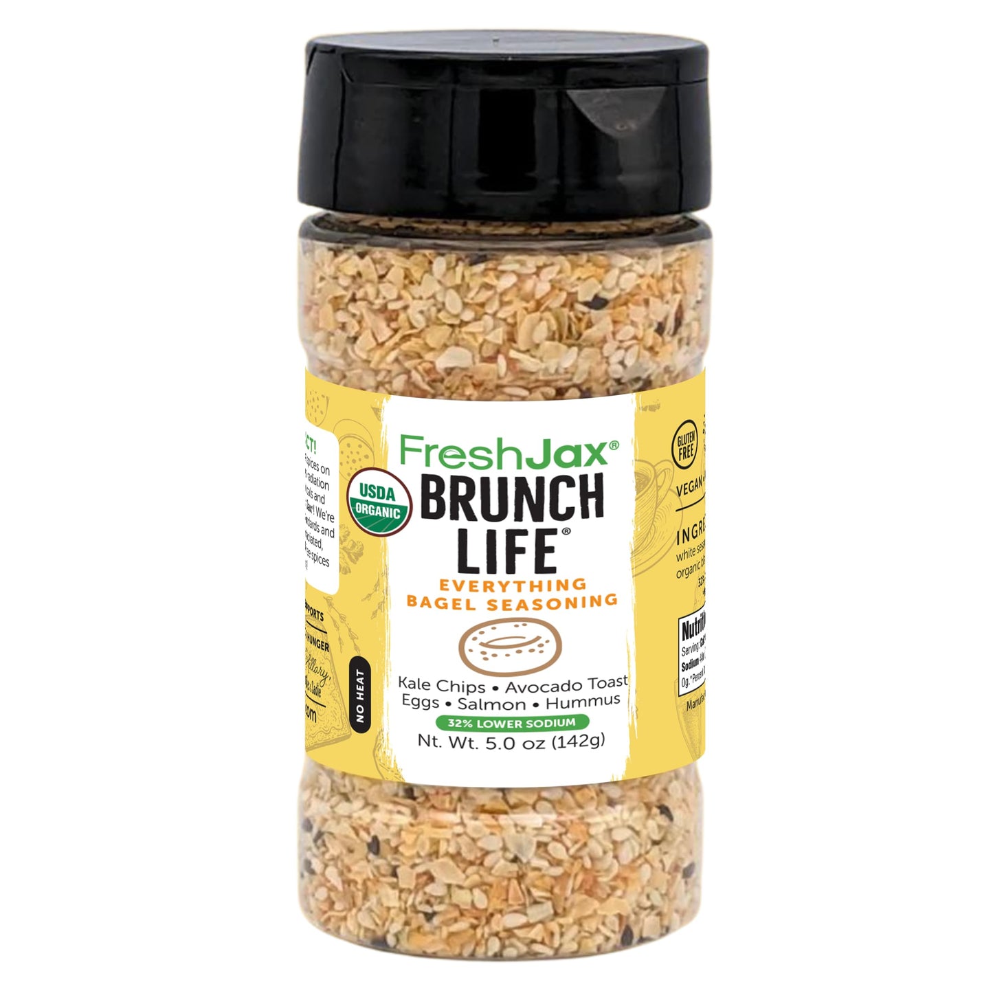 FreshJax Organic Everything Bagel Seasoning - Brunch Life (5.0 oz Bottle) Non GMO, Gluten Free, Keto, Paleo, No Preservatives Ev