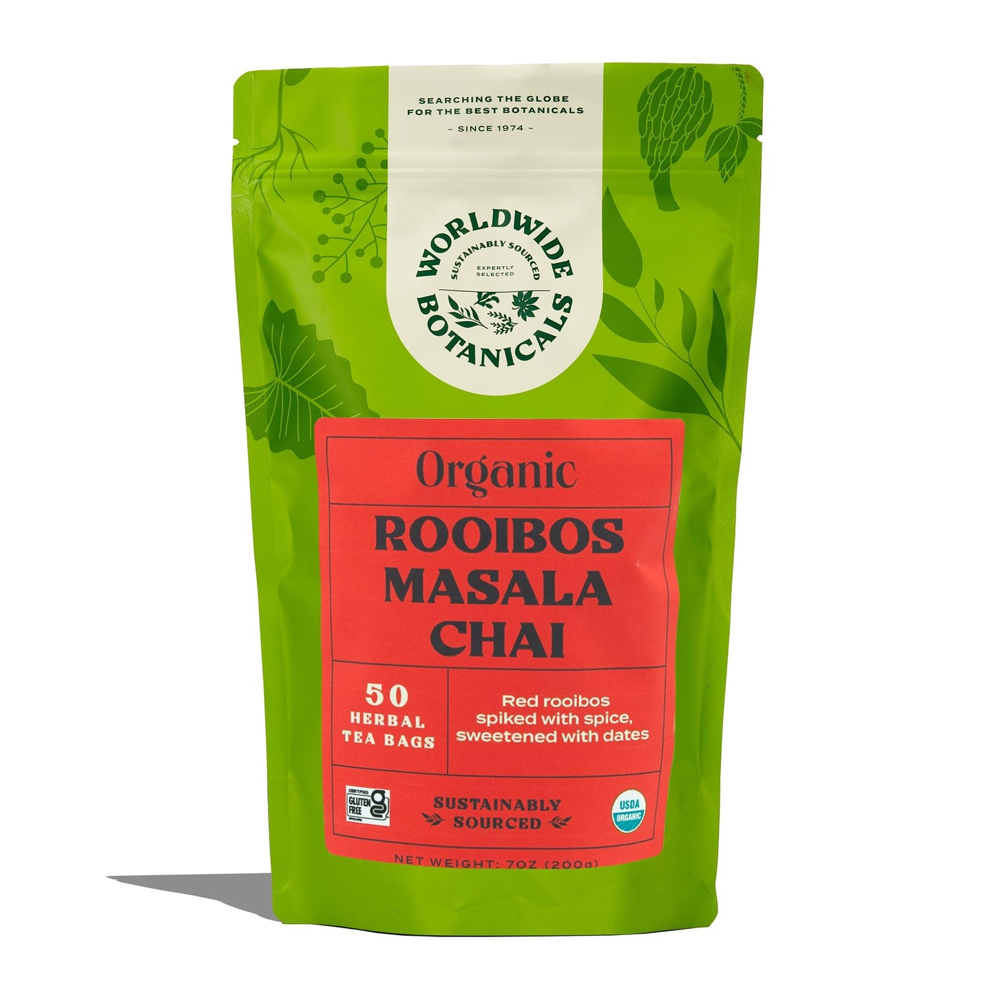 Worldwide Botanicals Rooibos Masala Chai Herbal Tea - Organic, Caffeine Free, 50 Tagless Bags