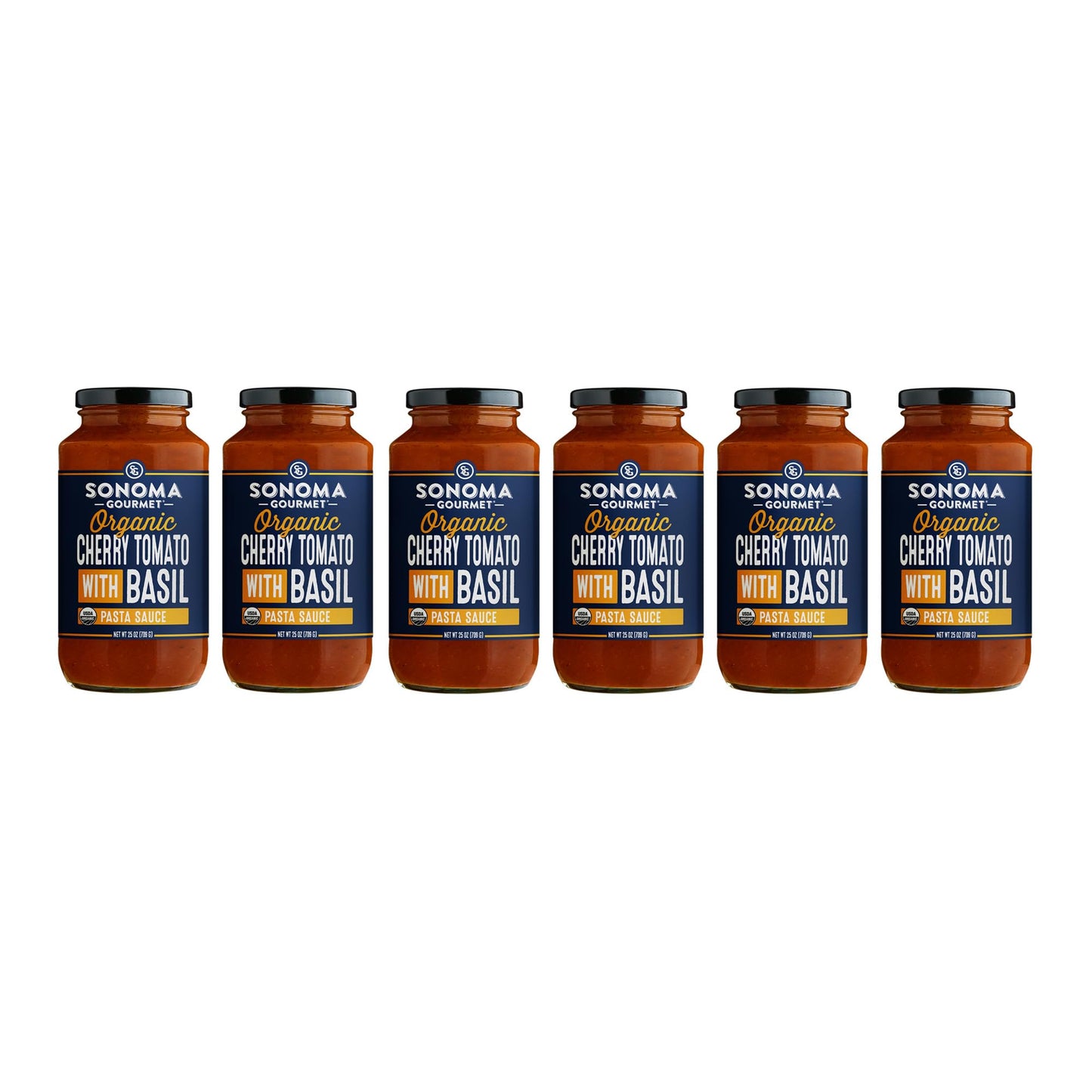Sonoma Gourmet Cherry Tomato Basil Pasta Sauce, USDA Organic, Non-GMO, Gluten-Free, 25 Ounce Jars (Pack of 6)