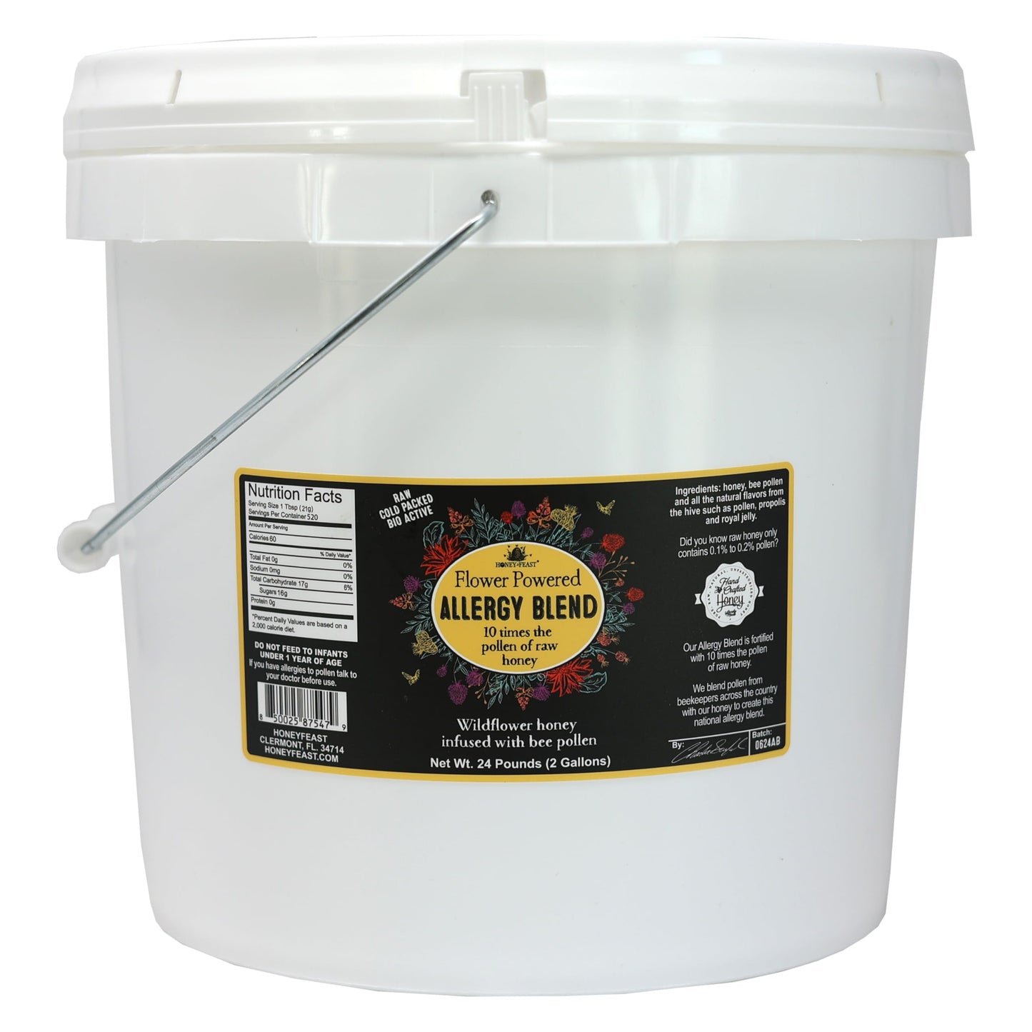 Honey Feast Bulk Allergy Blend Honey - Raw & Unfiltered, 2-Gallon Bucket, High Pollen Content, Florida Crafted