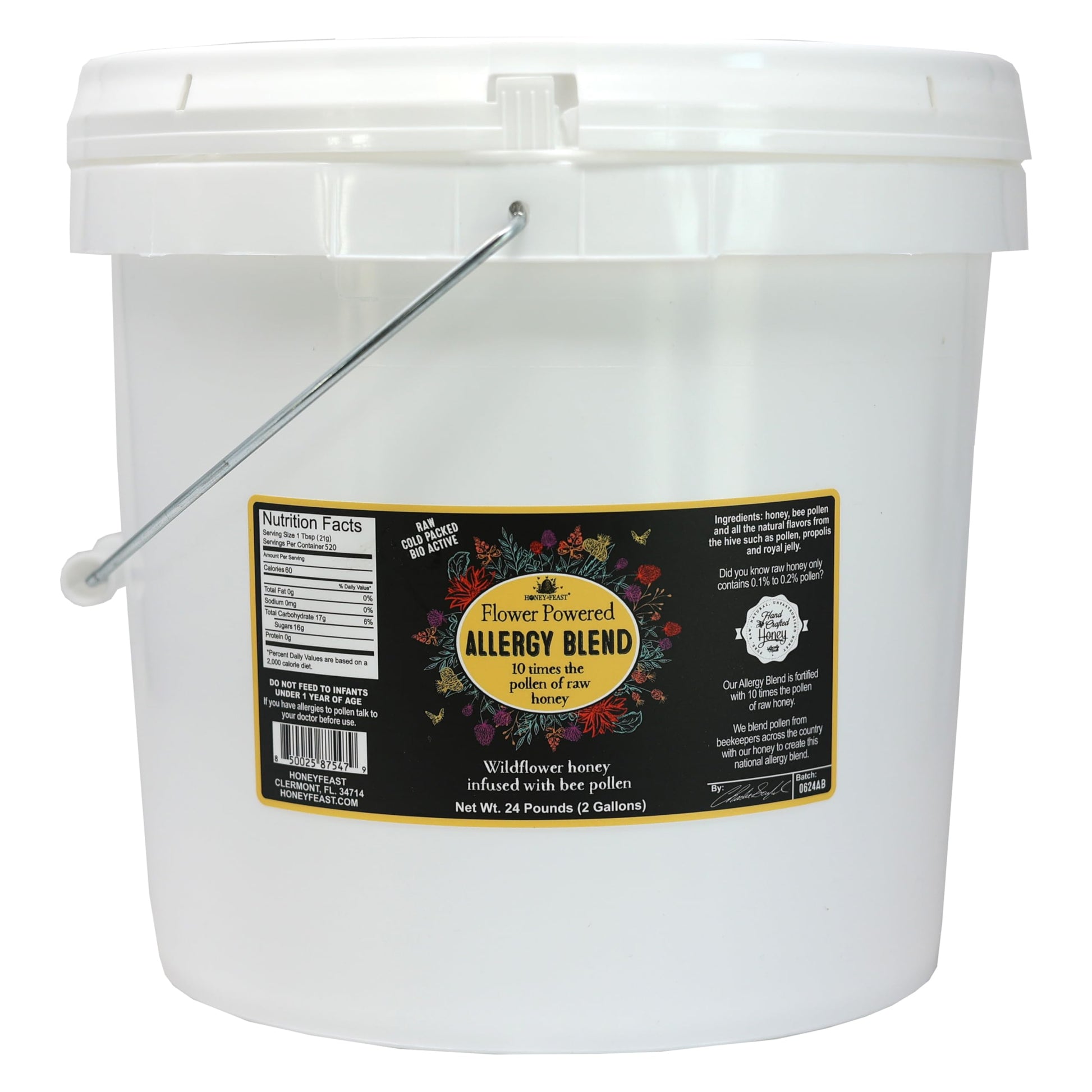 Honey Feast Bulk Allergy Blend Honey - Raw & Unfiltered, 2-Gallon Bucket, High Pollen Content, Florida Crafted