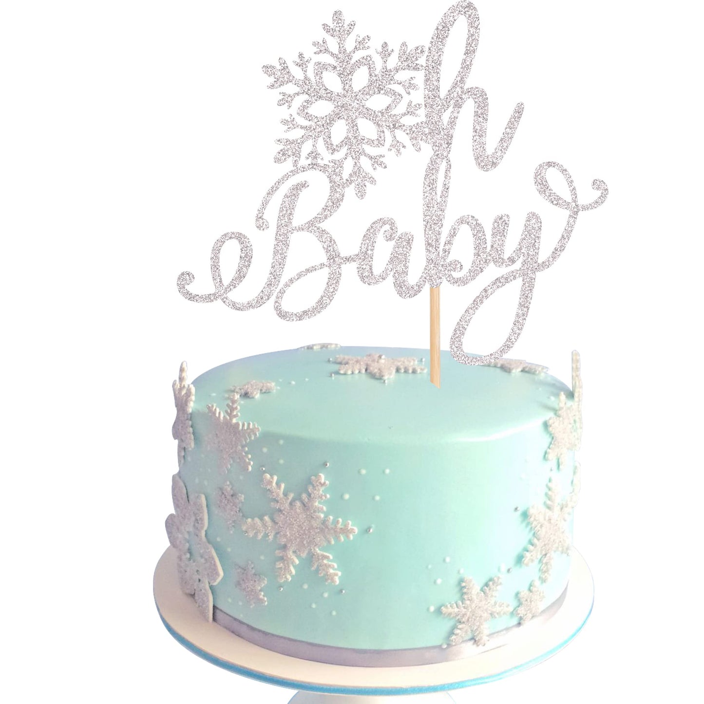 YCTHUNFISH Snowflake Cake Topper - Glitter Decorations for Baby Shower & Birthday Party - Small - Silver