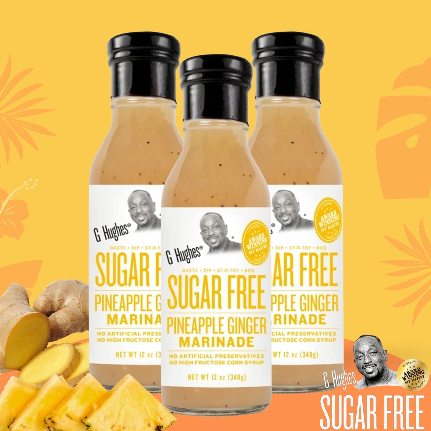 G Hughes Sugar Free, Pineapple Ginger Marinade - Gluten Free Sauces, Pineapple All Purpose Seasoning, Sugar Free Bbq Sauces, No