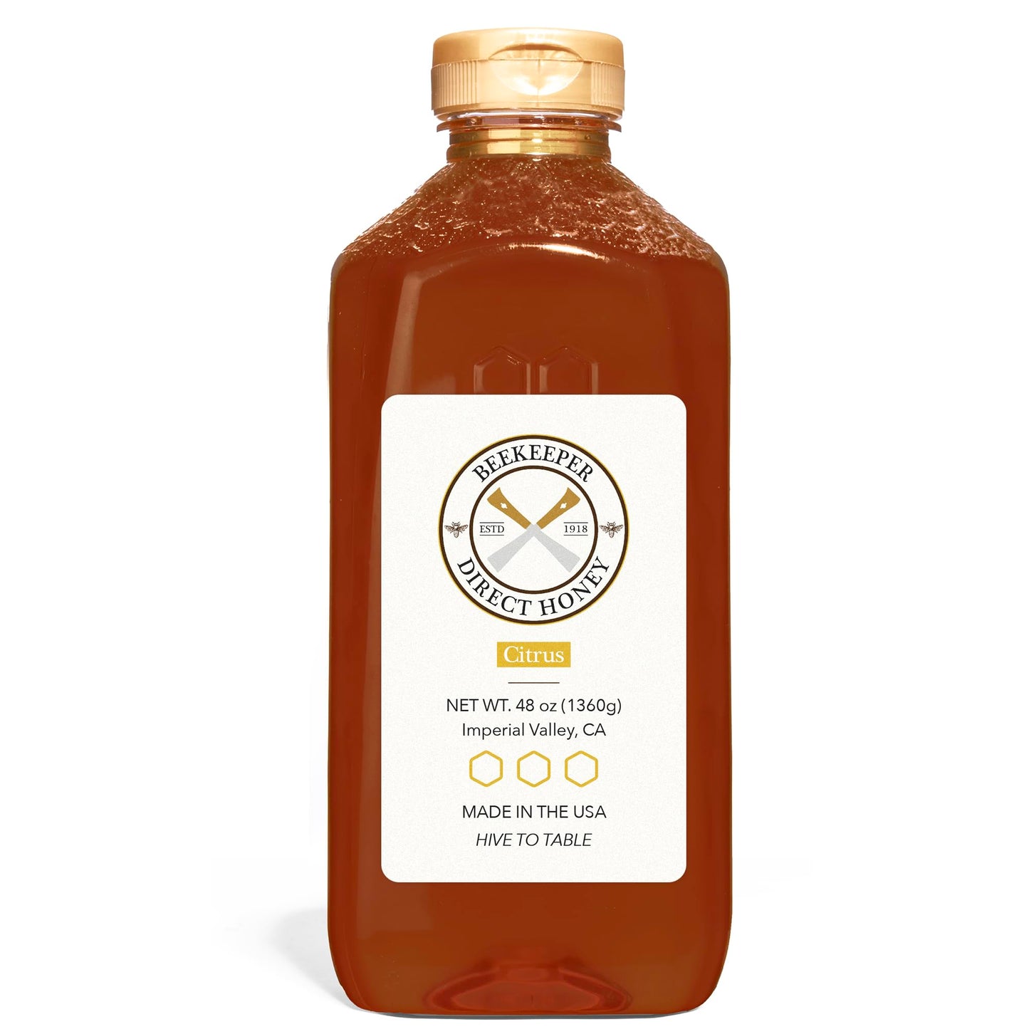 Beekeeper Direct Raw Unfiltered Citrus Honey - All Natural Non-GMO - 48 Fl Oz Squeeze Bottle
